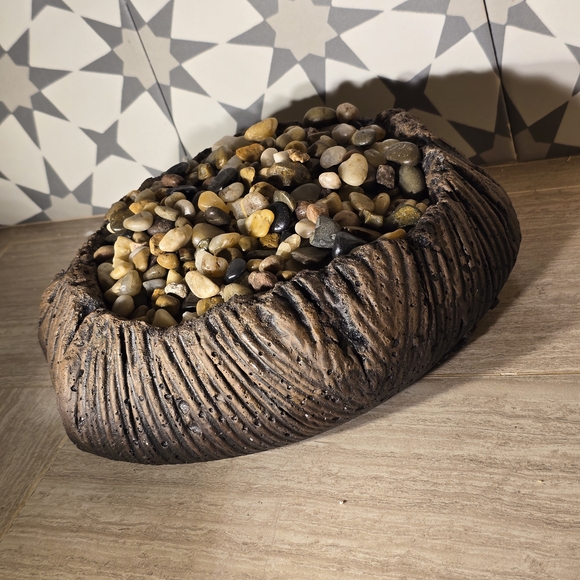 Rustic Brown Ceramic Bowl with Pebbles - Picture 3 of 4